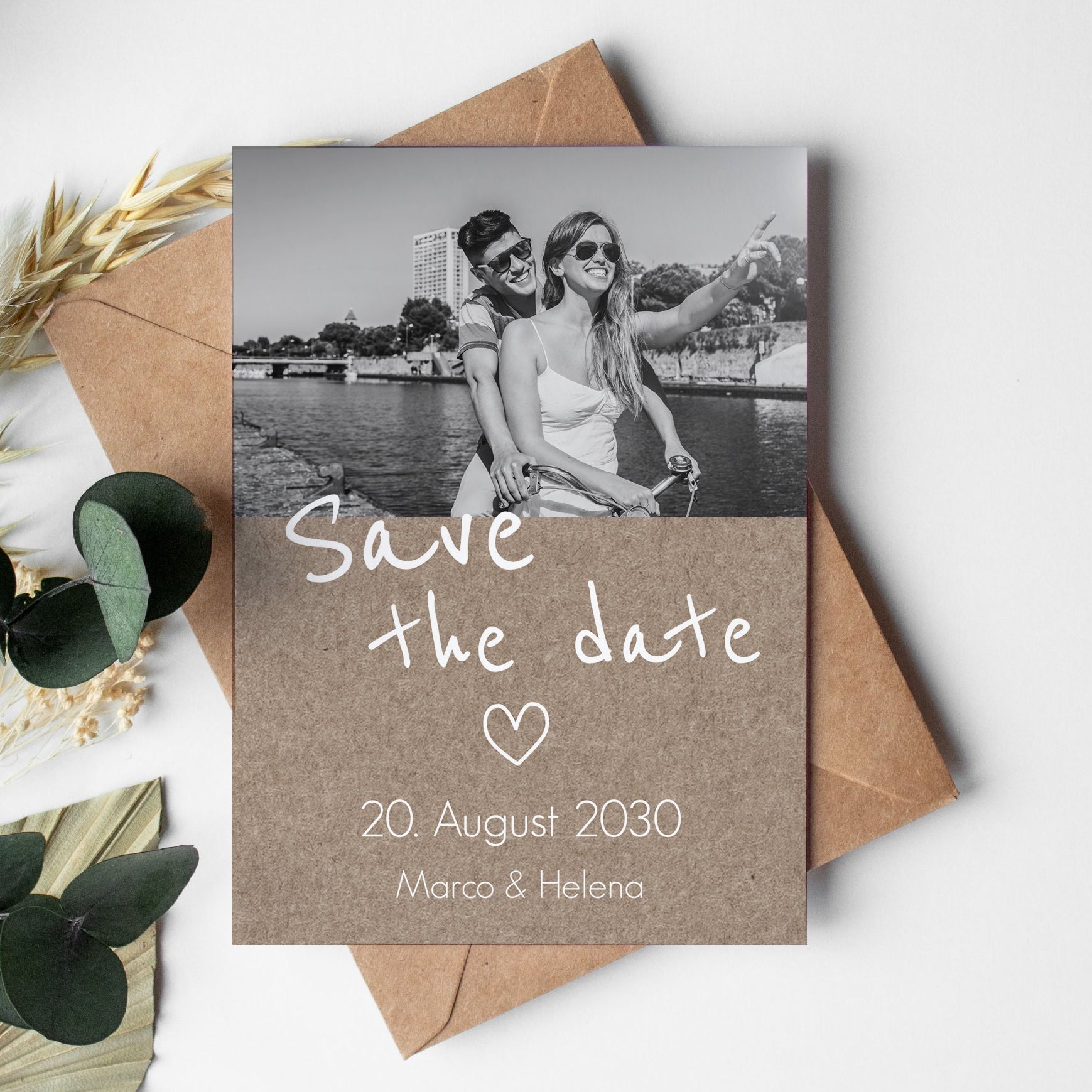 Save the Date Karten Hochzeit – Rustikale Einladung mit Foto
